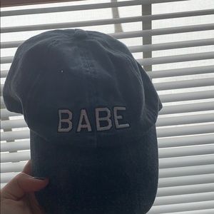 denim looking baseball cap saying “babe”!